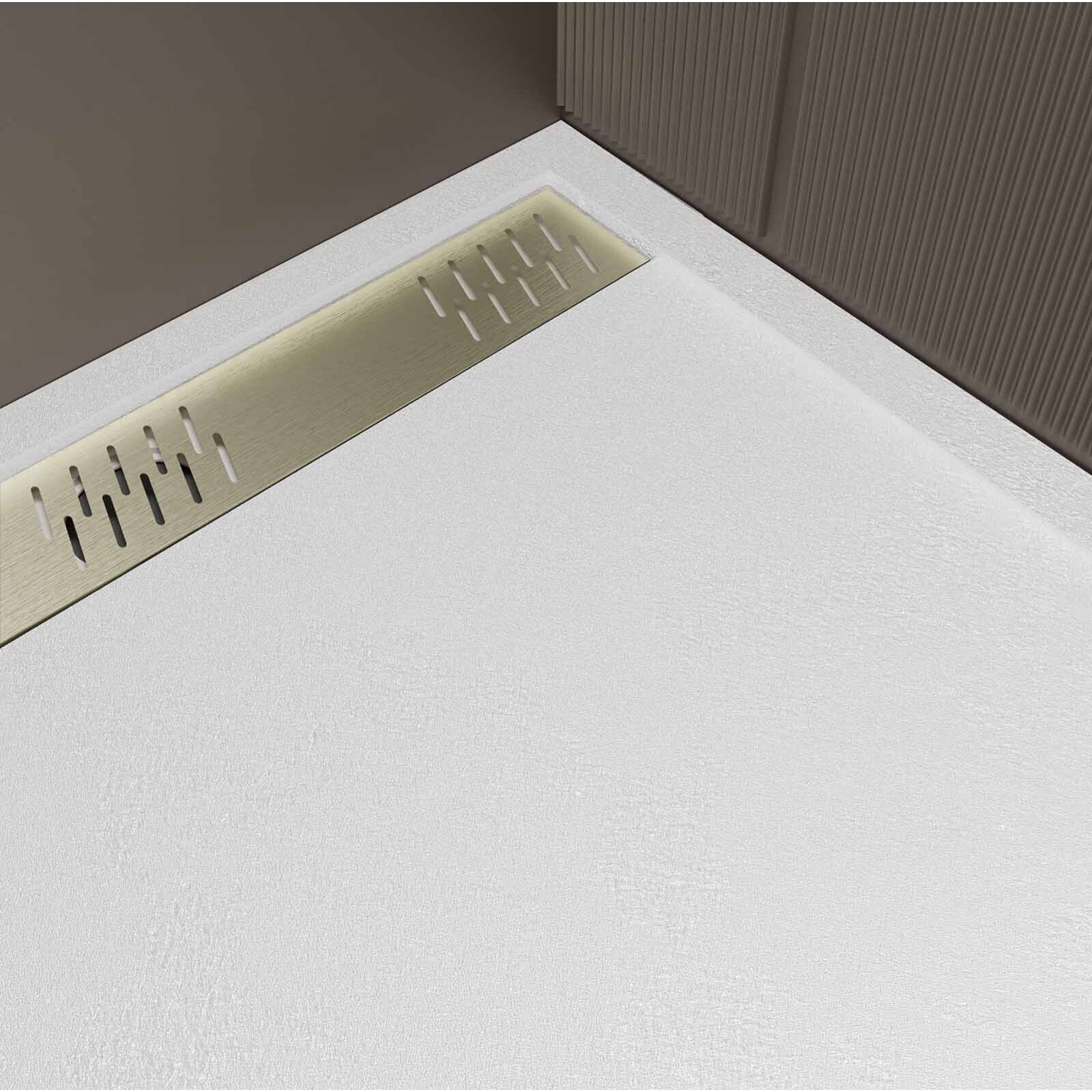 Receveur de douche en résine blanc 80x120x3 cm effet pierre granit + grille linéaire or brossé