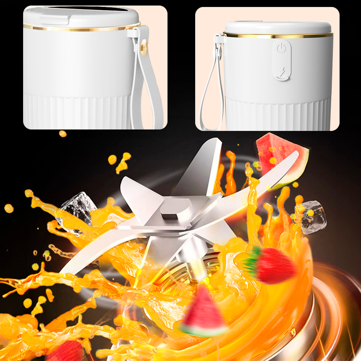 Mini frullatore portatile da 340ml con 10 lame in acciaio, schermo LCD e avvio di sicurezza tramite doppio clic.