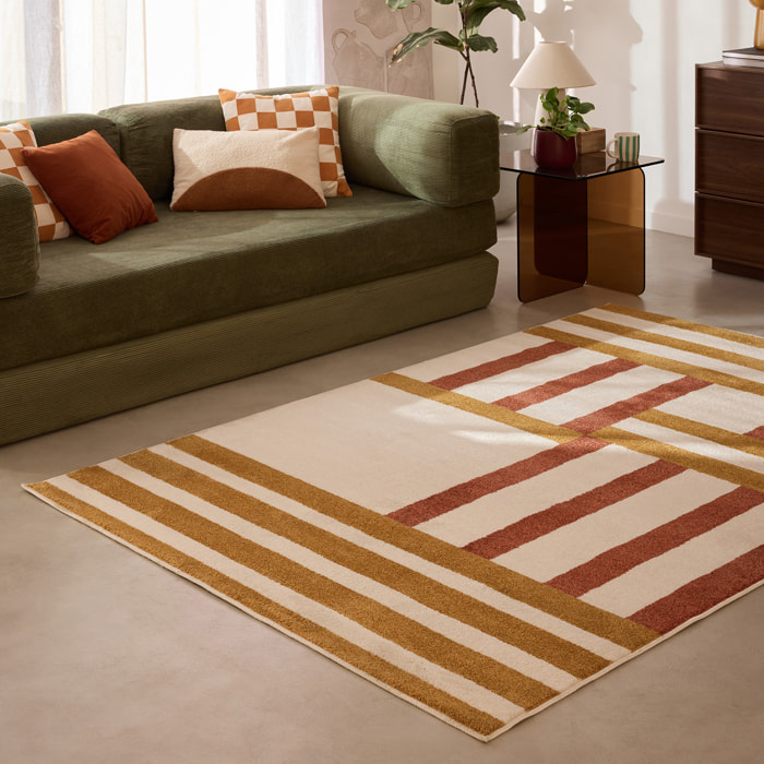 SANTAL - Tapis de salon ocre à motif géométrique