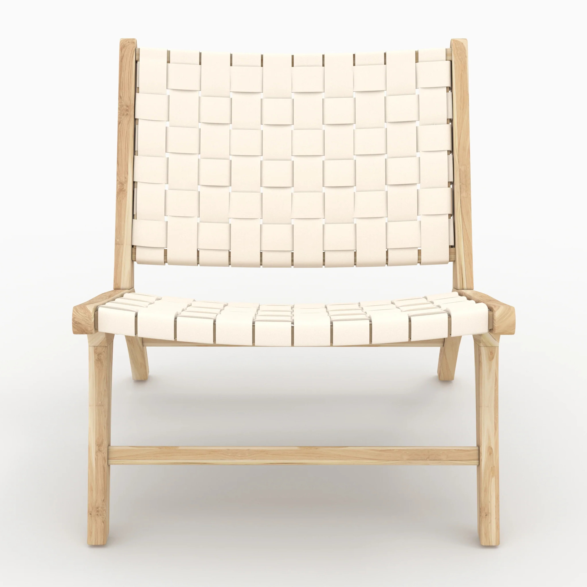 Fauteuil en teck et cuir tressé blanc - Kuna