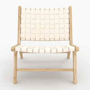 Fauteuil en teck et cuir tressé blanc - Kuna