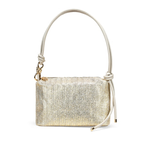 Bolso de hombro beige metalizado en rafia