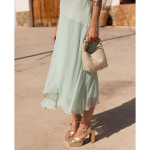 Vestido midi asimétrico con cuello halter
