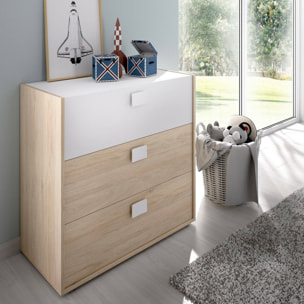 Cassettiera Sella, Settimanale per camera da letto, Comò con 3 cassetti, 80x43h81 cm, Rovere e Bianco