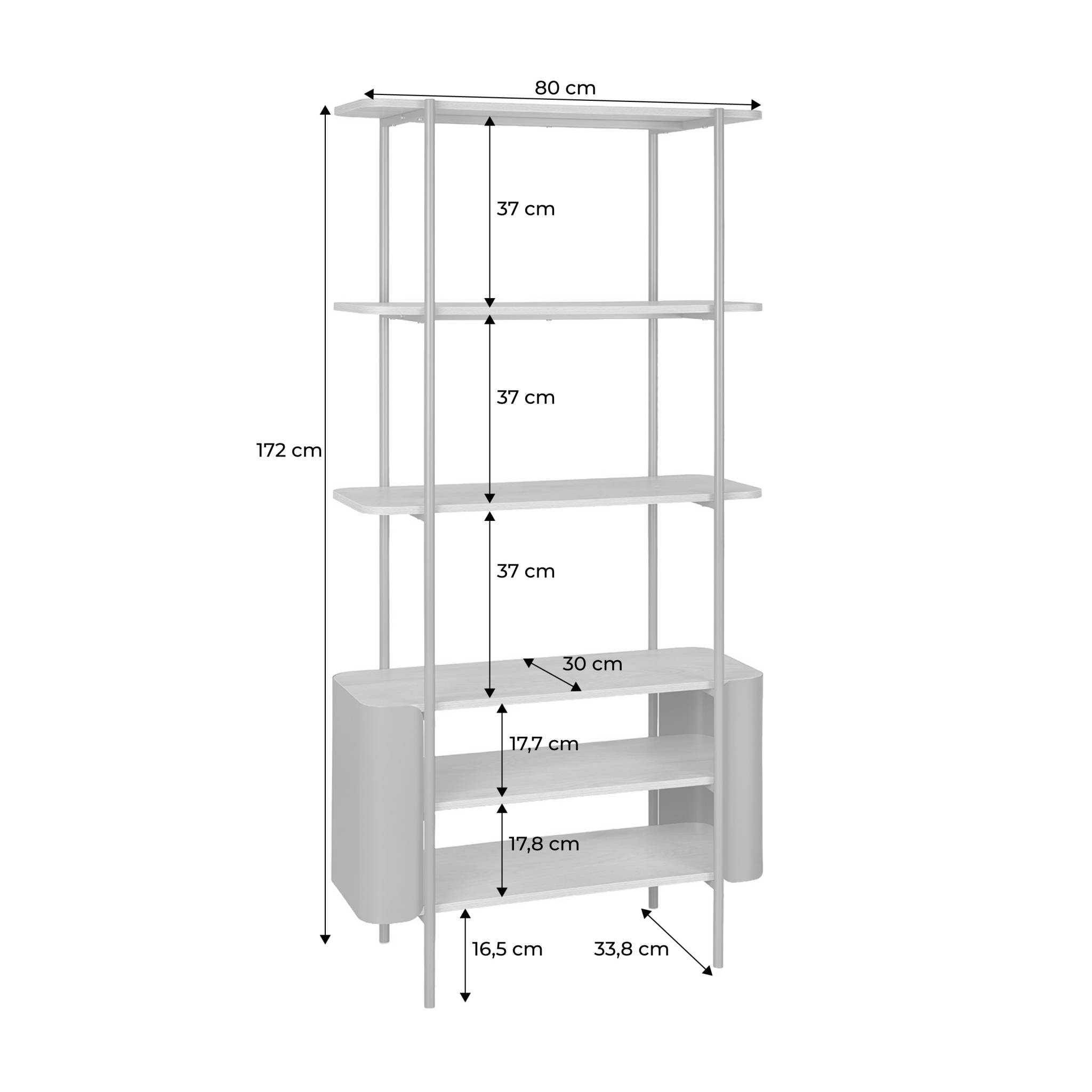 Etagère bibliothèque métal courbé et décor bois 6 niveaux MOLTO