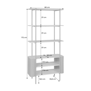 Etagère bibliothèque métal courbé et décor bois 6 niveaux MOLTO