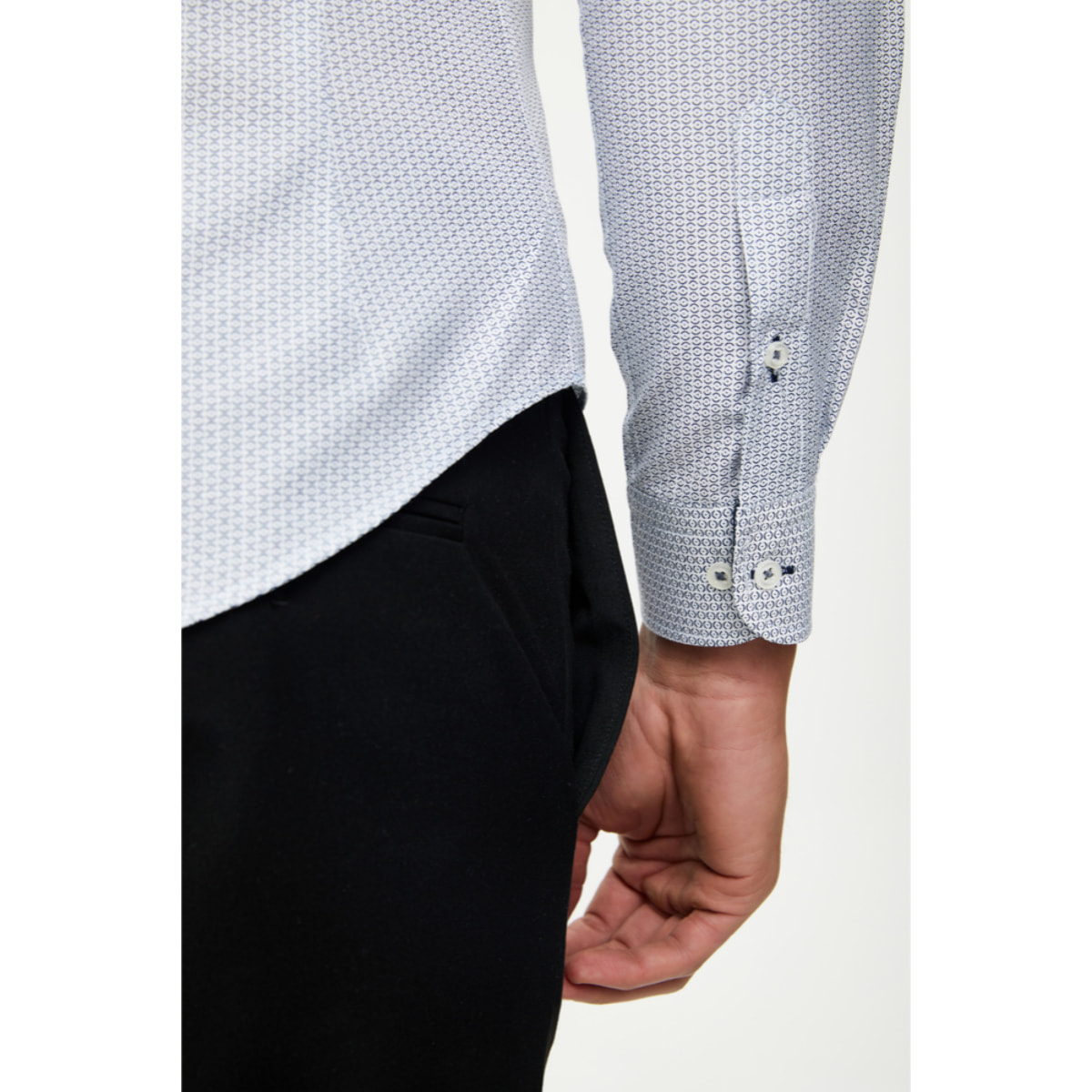 Camicia Uomo 1 Bottone Francese Slim Cotone Poliestere Stampato Bianco/Nero