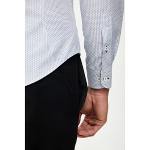 Camicia Uomo 1 Bottone Francese Slim Cotone Poliestere Stampato Bianco/Nero