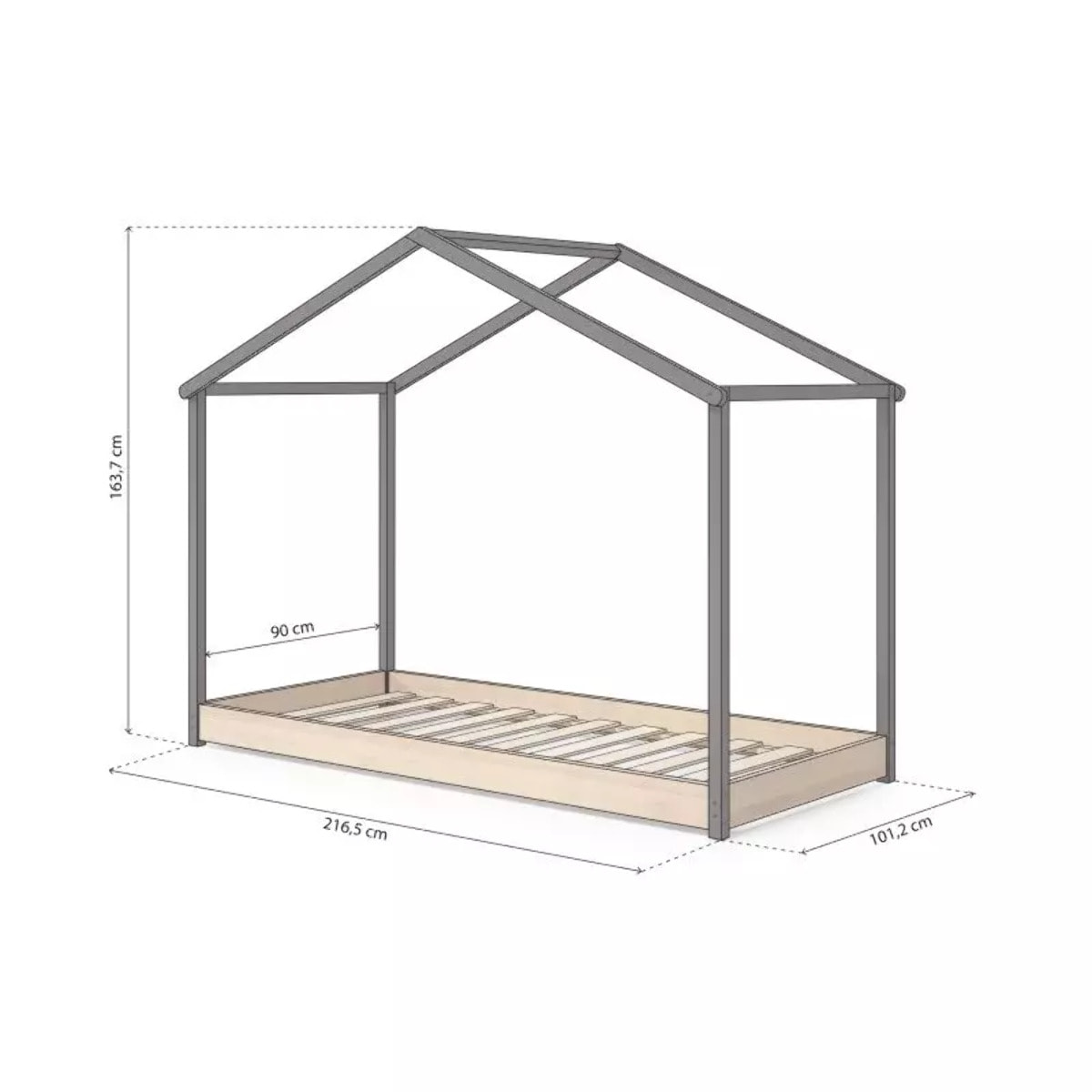 Cama cabaña Hyte Antracita - Pino
