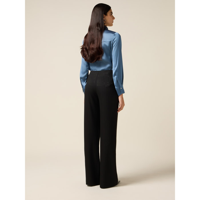 Oltre - Pantaloni palazzo con ricamo in paillettes - Nero