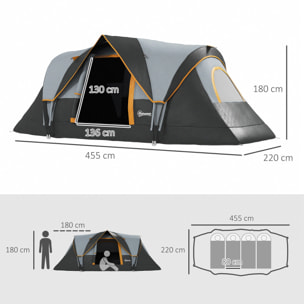 Tienda de Campaña Familiar para 5 Personas Tienda de Acampada de Túnel Impermeable 3000mm+ Tienda de Camping con Bolsa de Transporte y Gancho para Pescar Senderismo 455x220x180 cm Gris
