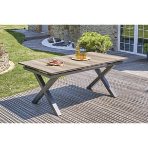FLORIDE - Table de jardin en aluminium anthracite et plateau HPL imitation bois