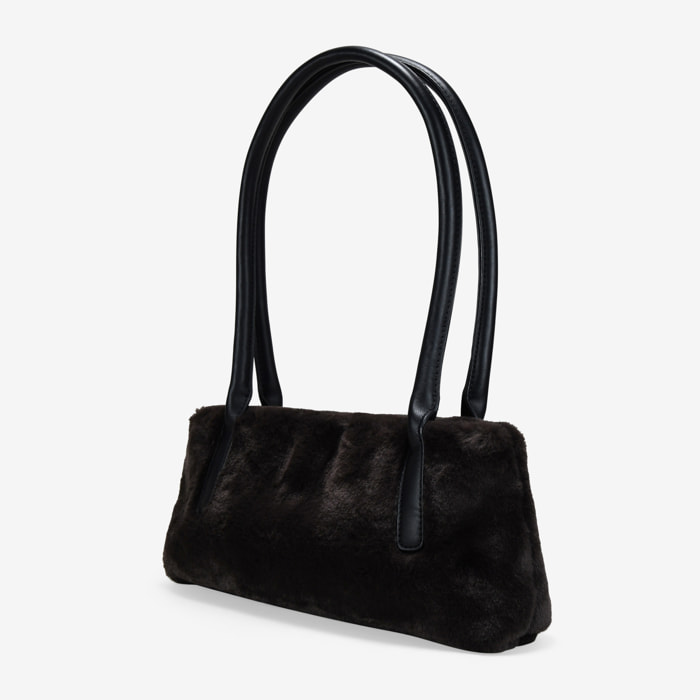 Bolso de hombro marrón con pelo