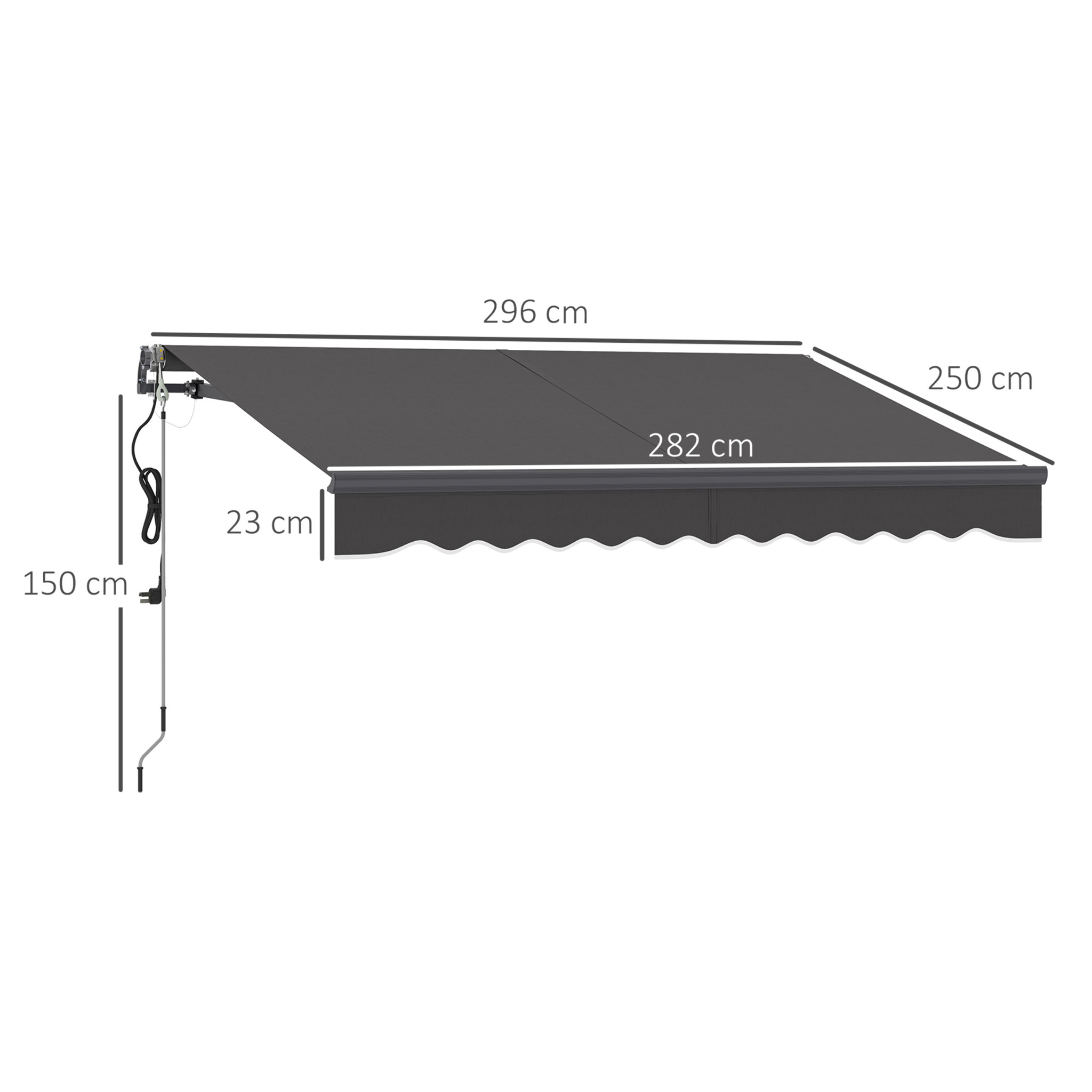 Toldo Eléctrico Retráctil y Manual con Mando a Distancia 3x2,5 m Toldo de Exterior Terraza Enrollable con Manivela Marco de Aluminio y Protección UV30+ para Jardín Puerta Ventana Gris