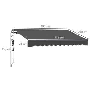 Toldo Eléctrico Retráctil y Manual con Mando a Distancia 3x2,5 m Toldo de Exterior Terraza Enrollable con Manivela Marco de Aluminio y Protección UV30+ para Jardín Puerta Ventana Gris