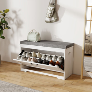 Banco Zapatero, Banco Recibidor Moderno, con Asiento Acolchado, Estante Ajustable, para 8 Pares de Zapatos, para Entrada, Pasillo, Dormitorio, 80x30x50 cm, Blanco