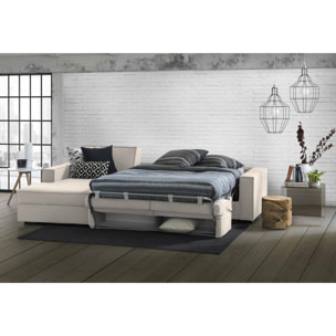Divano letto con penisola Albenga, Sofà apertura girevole, Penisola contenitore Sinistra, Braccioli slim, 100% Made in Italy, Cm 260x95h90, Tortora