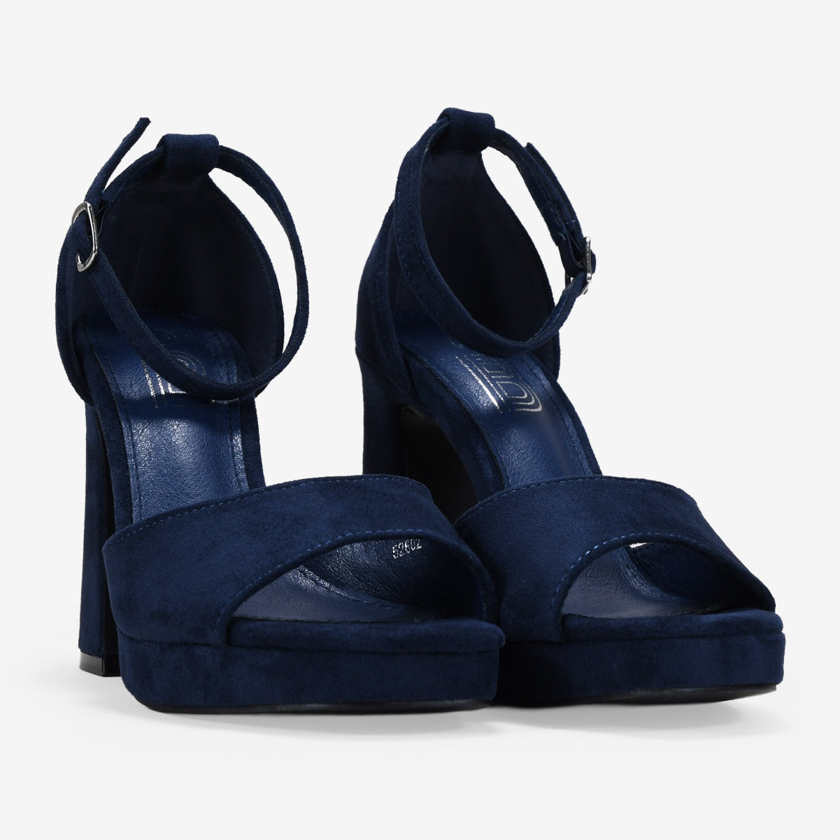 Sandalias de fiesta azules con tacón y talonera