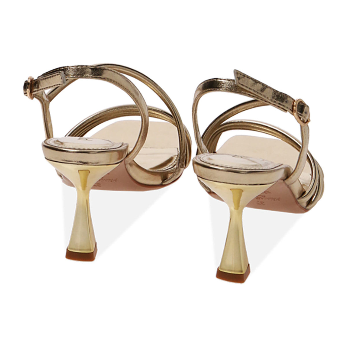 Sandali oro laminato, tacco 7,5 cm