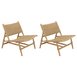 VALERIA - Lot de 2 fauteuils lounge jardin teck rotin synthétique relief