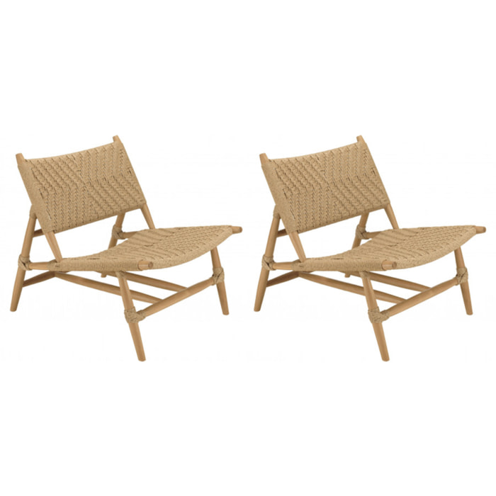 VALERIA - Lot de 2 fauteuils lounge jardin teck rotin synthétique relief