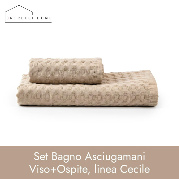 INTRECCI HOME Set Bagno Asciugamani Viso+Ospite, in Puro Cotone 300 g, Leggerezza e Praticità, con Lavorazione Nido d’Ape, Ideale per Asciugatura Rapida