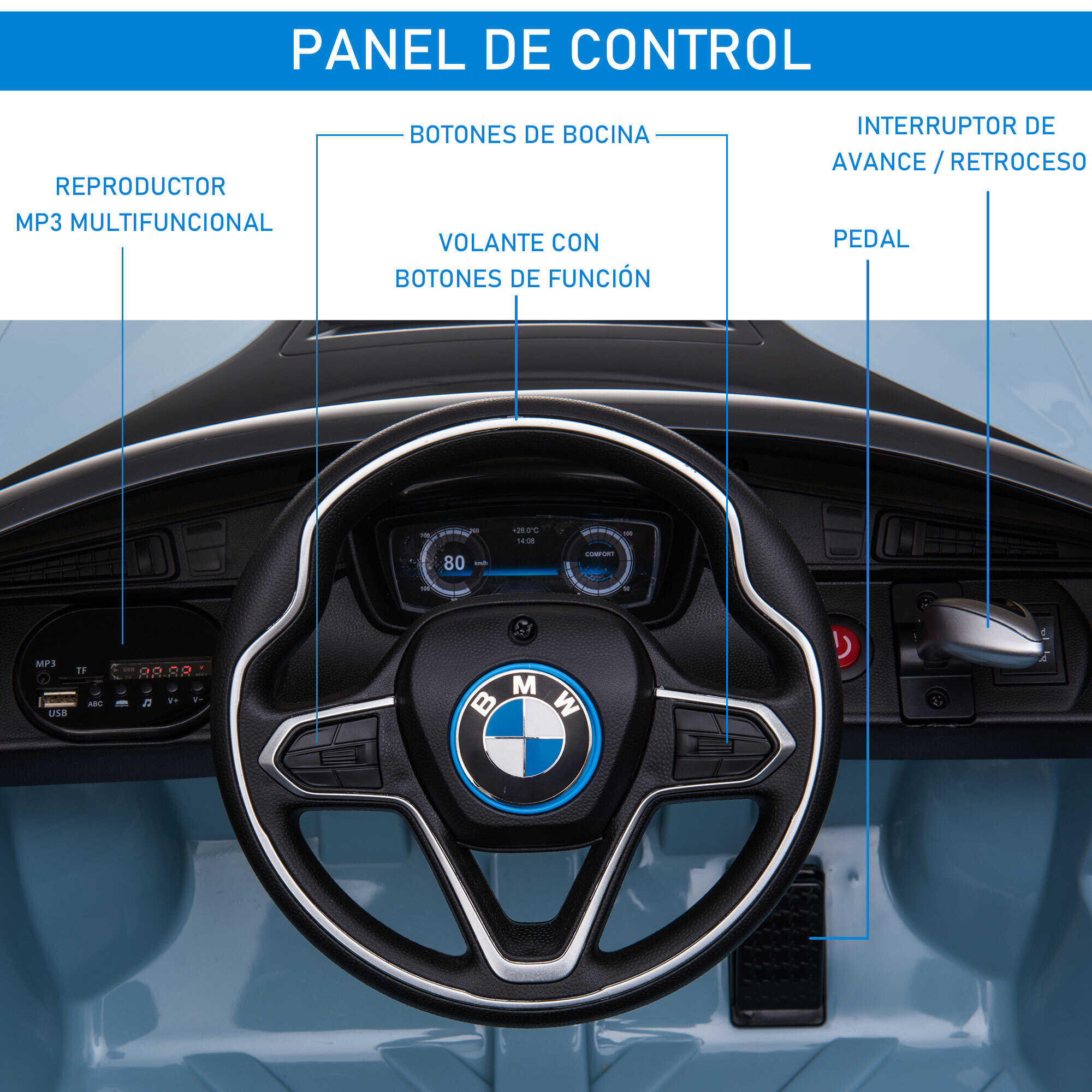 Coche de Policía Eléctrico para Niño con Control Remoto Azul