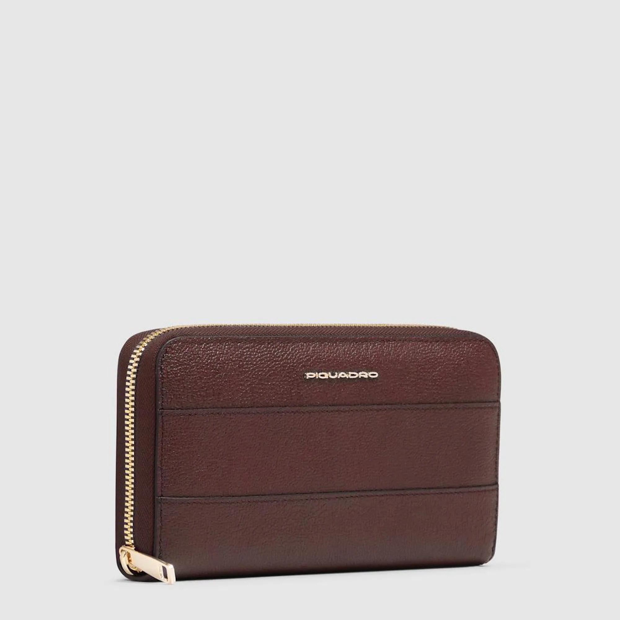 Piquadro Portafogli grande con zip, 4 soffietti, porta monete, porta carte di credito, protezione RFID