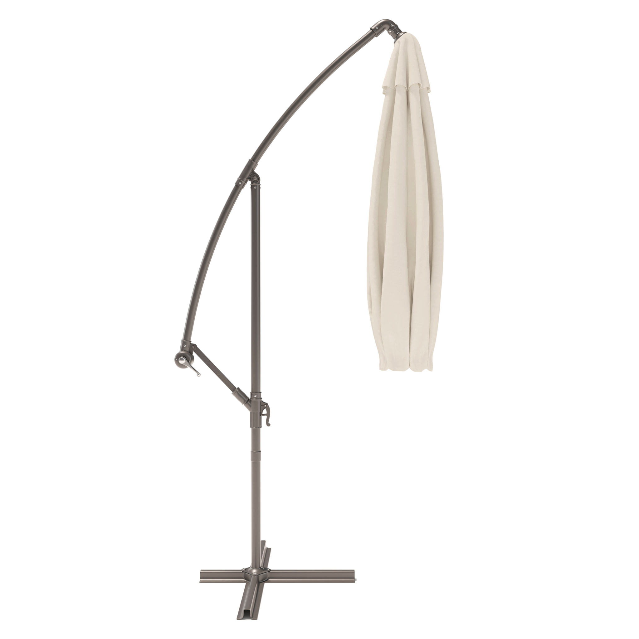 Ombrellone 3x3 M Decentrato Retrattile Braccio Rotabile Chiusura Manovella Giardino Piscina In Acciaio Inossidabile Telo 180 g/m2 Impermeabile Panna