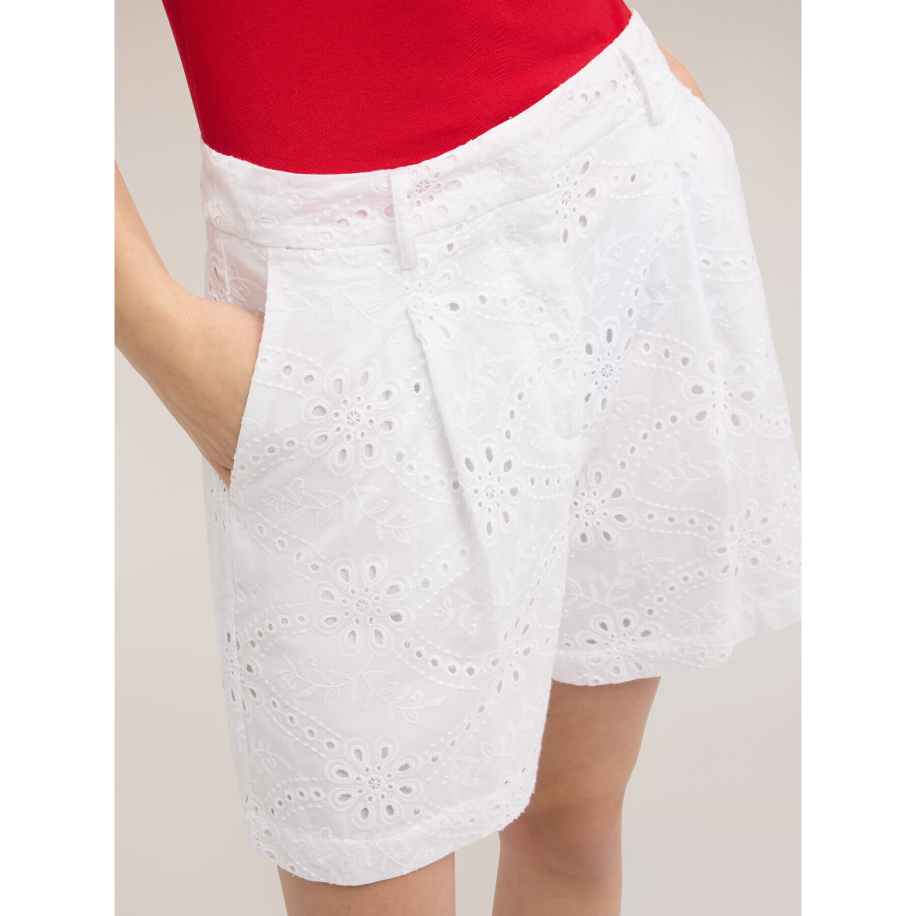 Motivi - Shorts a vita alta in sangallo - Bianco