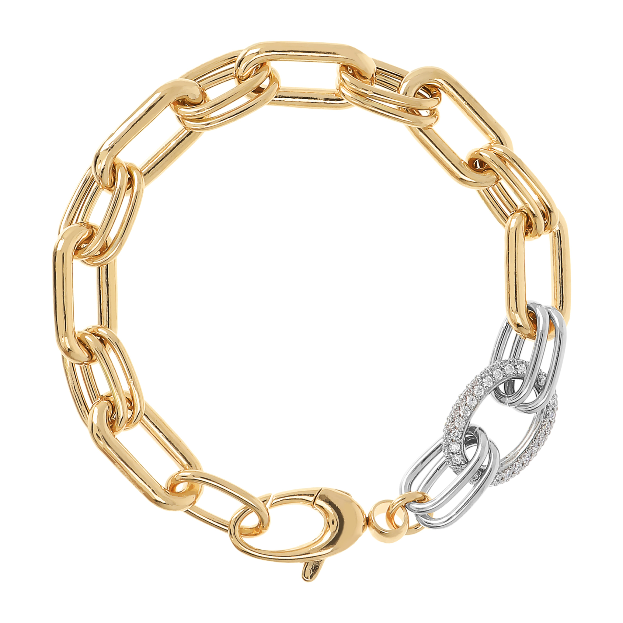 Bracciale Golden a Maglie Alternate con Elemento Pavé in Cubic Zirconia