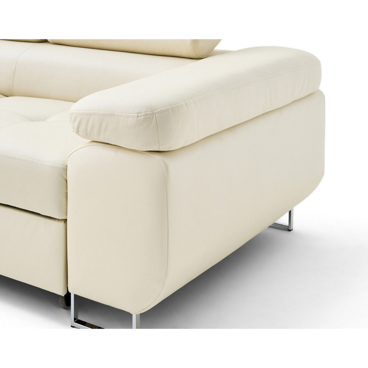 Zaria - canapé d'angle gauche 5 places convertible avec coffre et têtières en simili - Beige