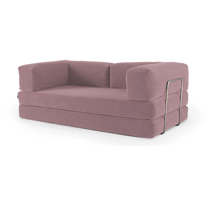 TRENDY - Canapé compressé 3 places modulable en velours côtelé rose