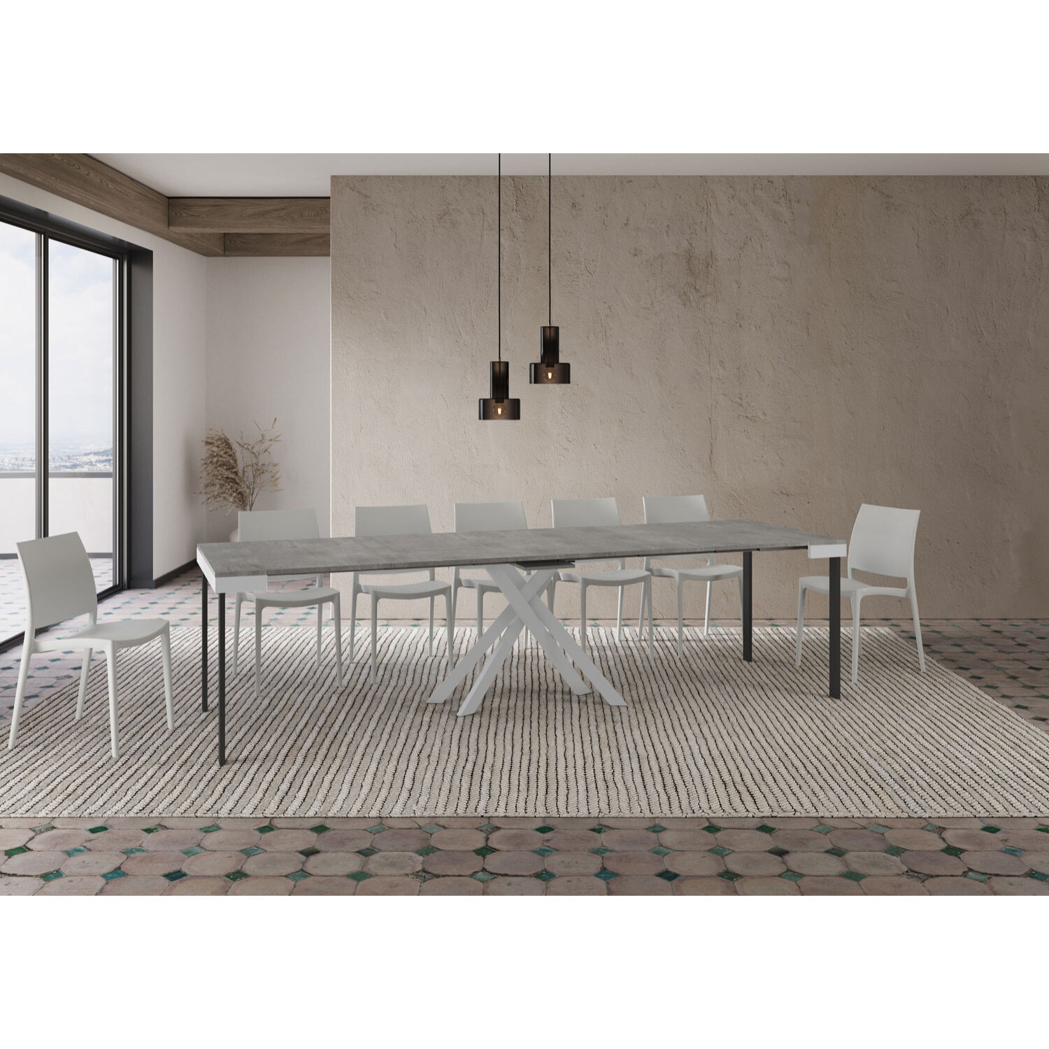 Console extensible 90x40/300 cm Krack Evolution gris béton cadre blanc