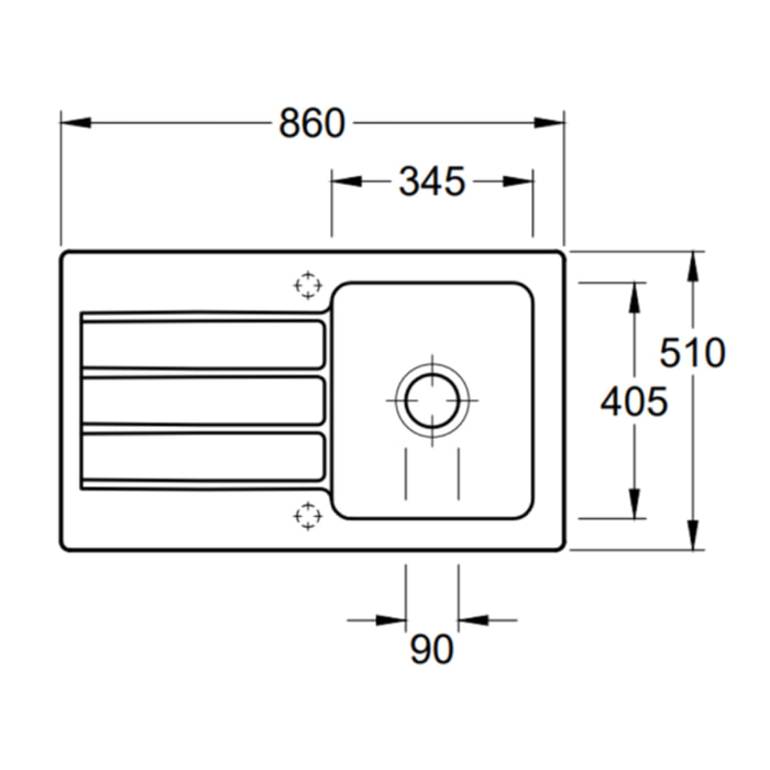 Evier 1 bac Siluet 50 Blanc CeramicPlus