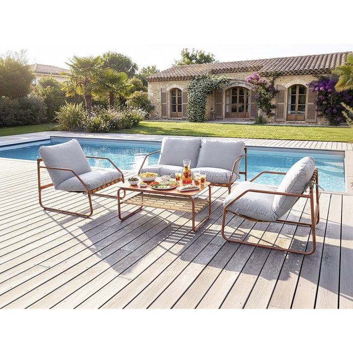 Salon de jardin en métal avec coussins "Sora" - 4 places - Terracotta