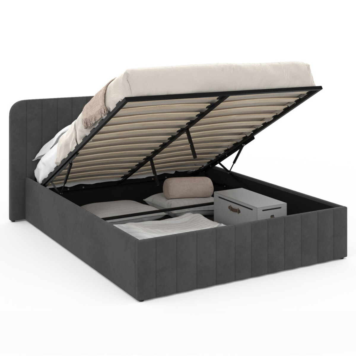 Lit coffre Valentina 160x200cm velours gris