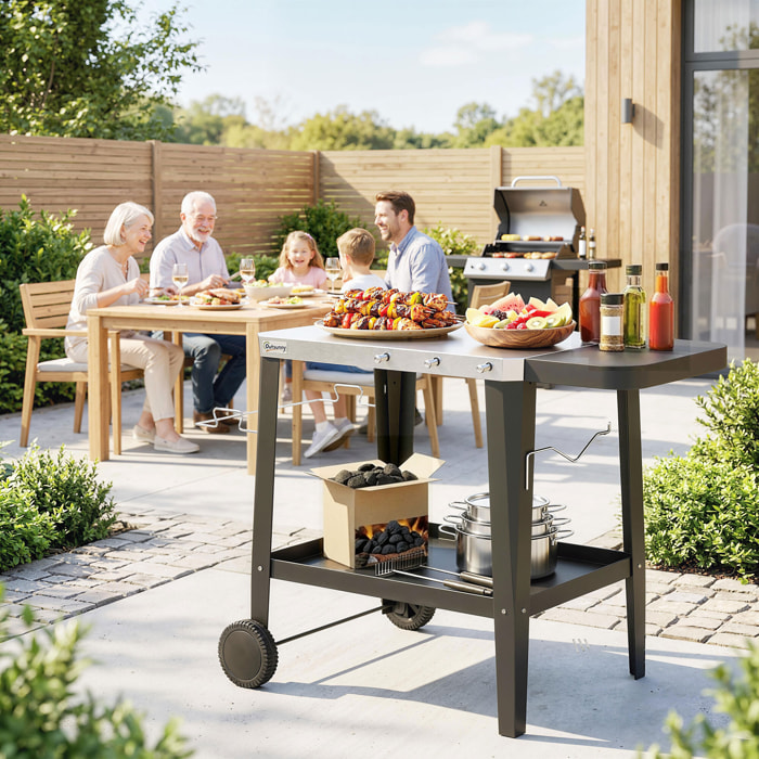 Desserte jardin étagère tablette latérale pliable acier inox noir