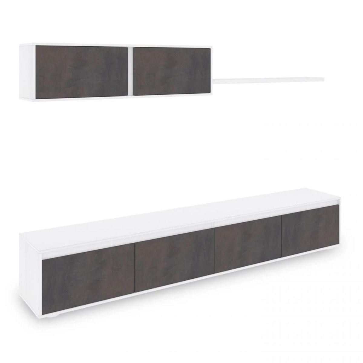 Salón con mueble de TV y estantería en blanco mate y óxido 200 cm Arlet Blanco Artik (Blanco Mate) - Óxido