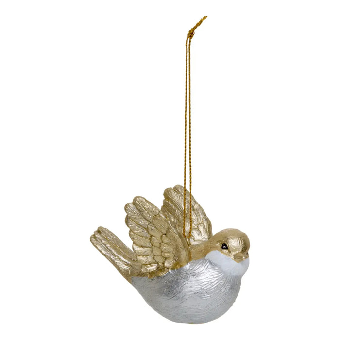 Suspension de sapin oiseau en résine or et argent 8 cm