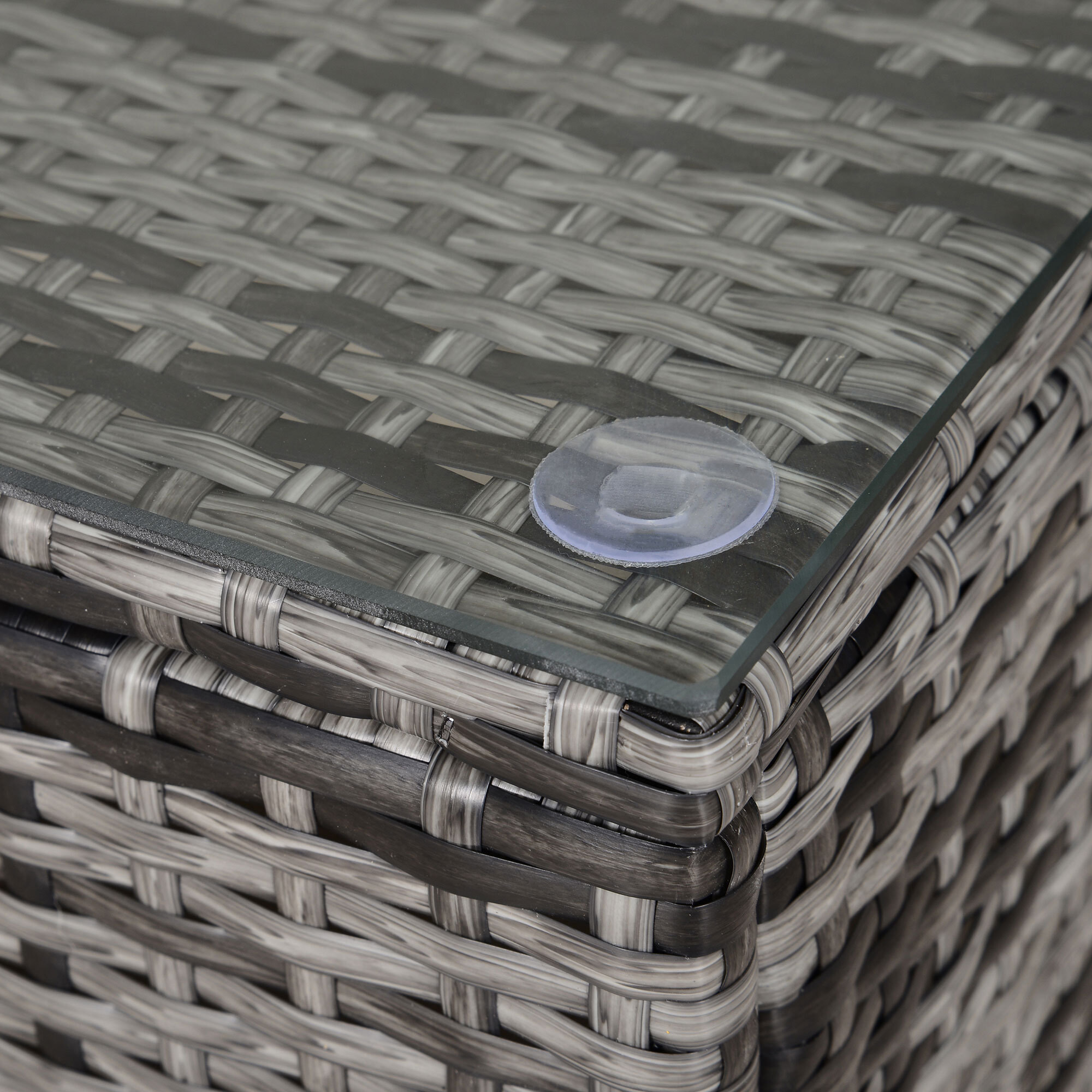 Mesa de Jardín de Ratán Sintético Mesita Auxiliar con Vidrio Templado para Terraza Patio Balcón 85x50x39 cm Gris