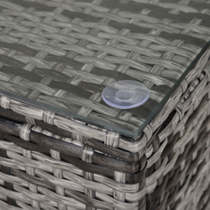 Mesa de Jardín de Ratán Sintético Mesita Auxiliar con Vidrio Templado para Terraza Patio Balcón 85x50x39 cm Gris