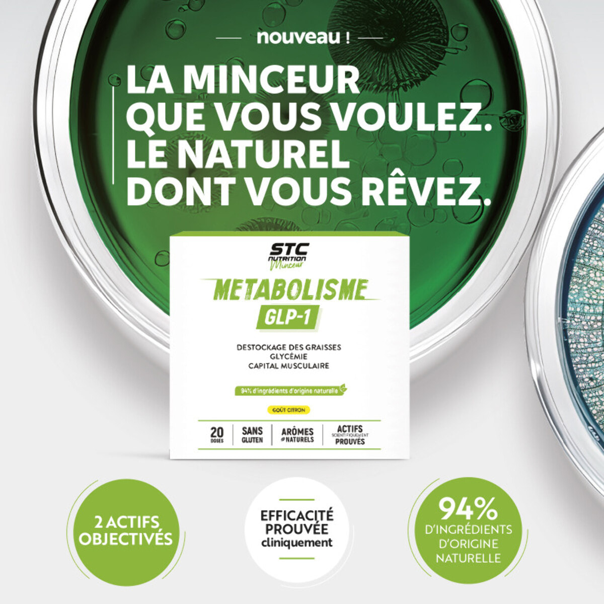 STC NUTRITION - Métabolisme GLP-1® - Complément Alimentaire Minceur - Gestion du Poids, Métabolisme des Graisses & Glycémie - Collagène, Choline, Chrome & Coleus - Arôme Citron - 20 Sachets
