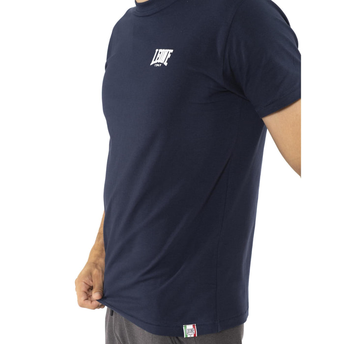Camiseta de hombre de manga corta de algodón elástico con pequeño logo "Basic"