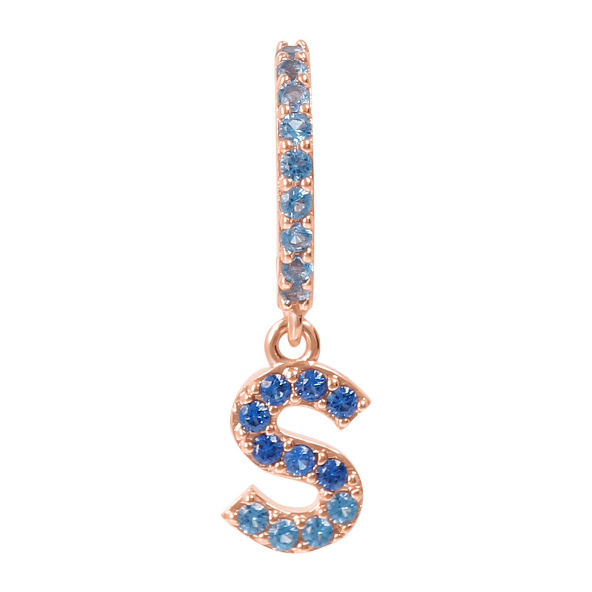 Orecchino Pendente con Lettera S in Pavé di Cubic Zirconia Blu
