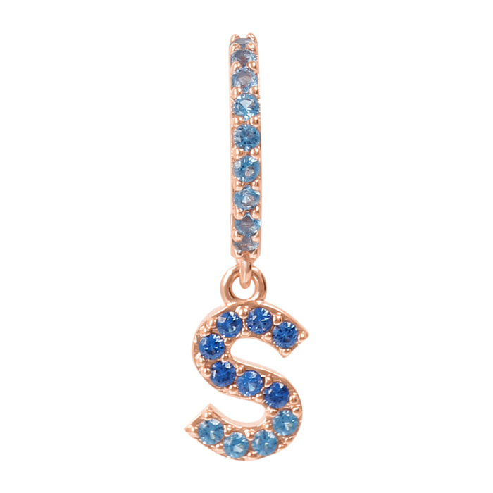 Orecchino Pendente con Lettera S in Pavé di Cubic Zirconia Blu