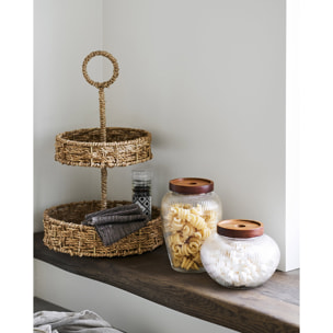 Barattoli Maya in vetro costolato e acacia — set da 2