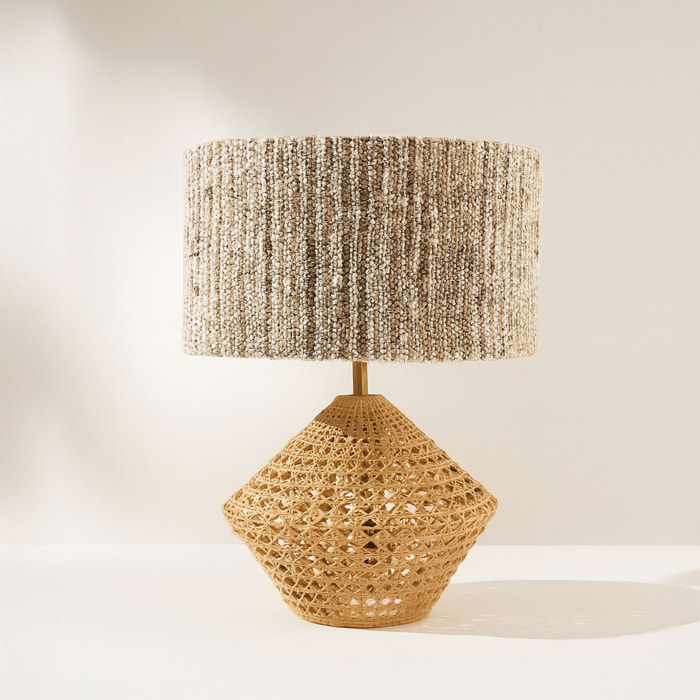 Lampe à poser en rotin et abat jour en tissu h32cm LINA