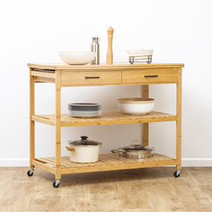 Ilot 2 tiroirs/2 niveaux Bambou Linha