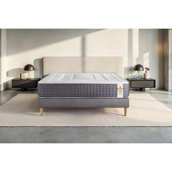 Ensemble Matelas Vingt-Six - 26cm - Ressorts ensachés et mémoire de forme - Soutien point par point - Sommier kit Gris